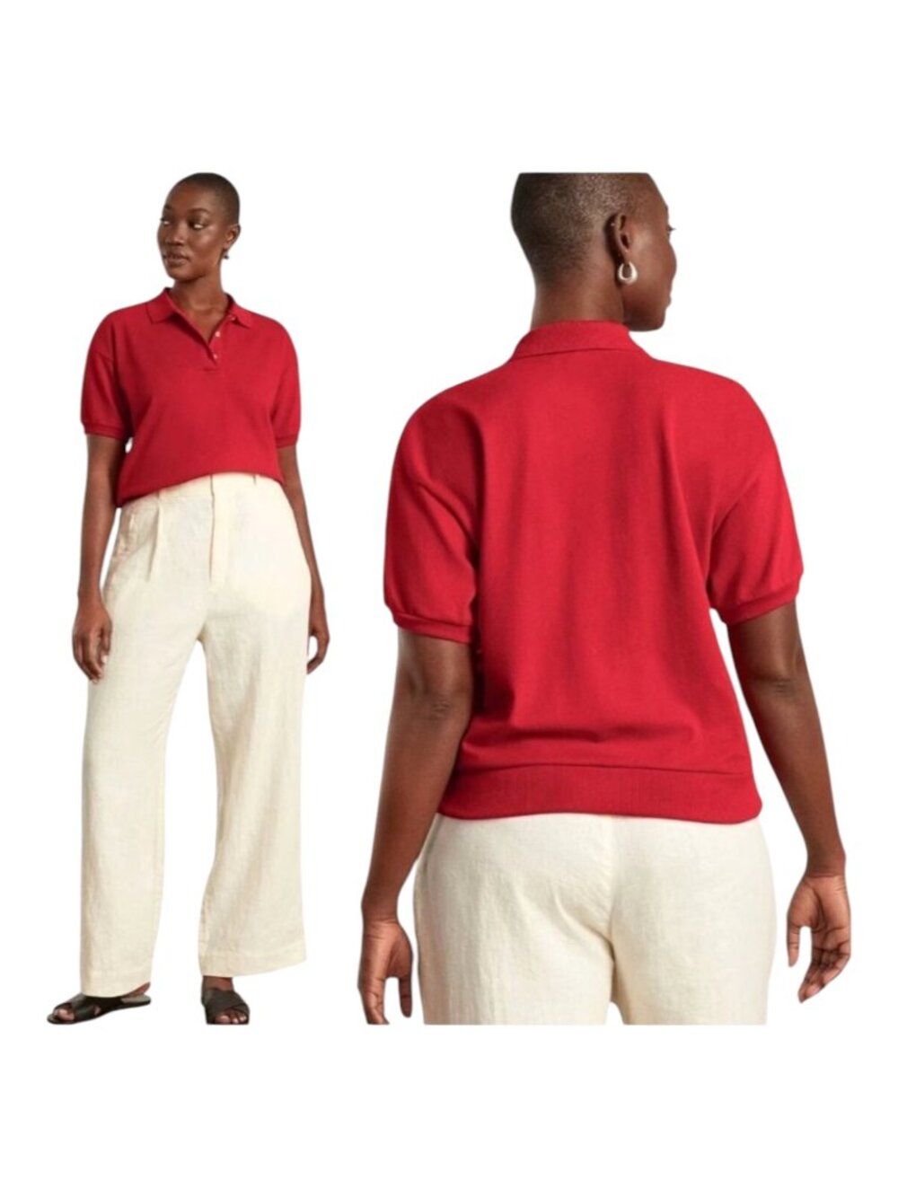Everlane The Oversized Polo Shirt Women Small Red NWT Organic Cotton Preppy